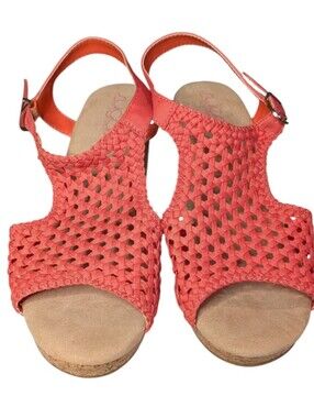 Sugar Jollie Coral Crochet Cork Wedge Sandal Memory Foam Comfort Boho Summer 8.5